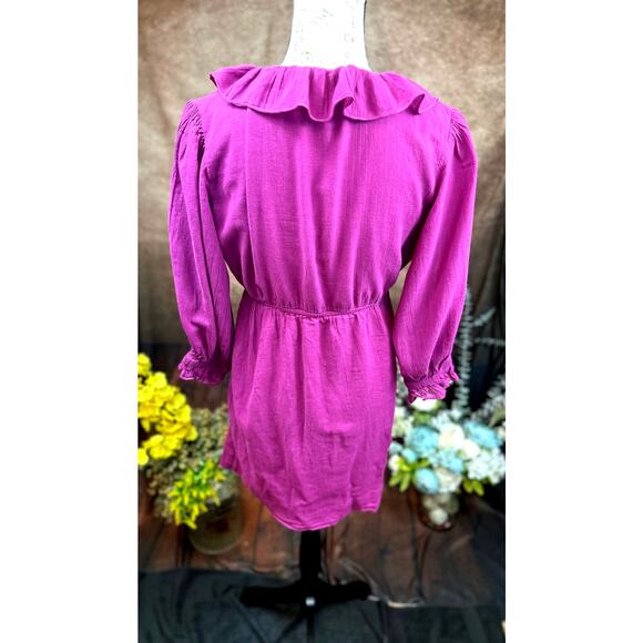 Free People Ruffled Collar 3/4 Sleeves Deep V Front Morning Light Mini Dress XS - Picture 11 of 13